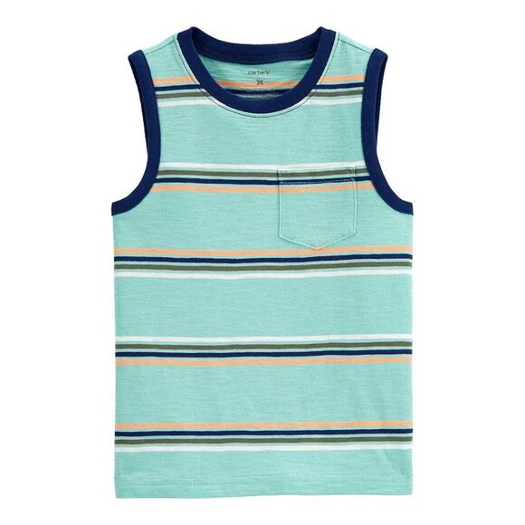 Baby Boy Carter's Striped Pocket Tank Top, Infant Boy's Turquoise Stripe 6 month - Picture 1 of 1